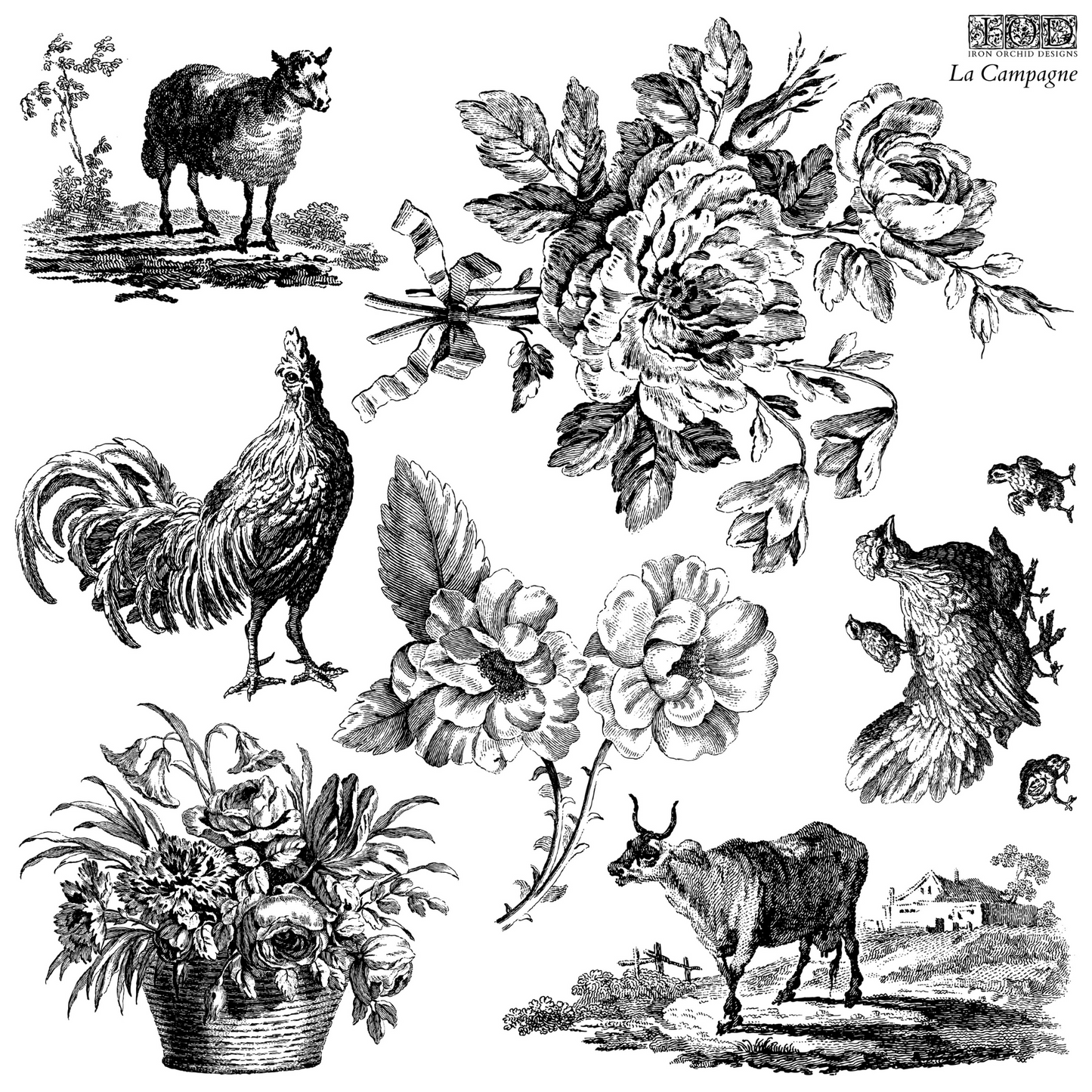 "La Campagne" IOD Stamp by Iron Orchid Designs available at Milton's Daughter. Sheet 1 of 2 sheet set.