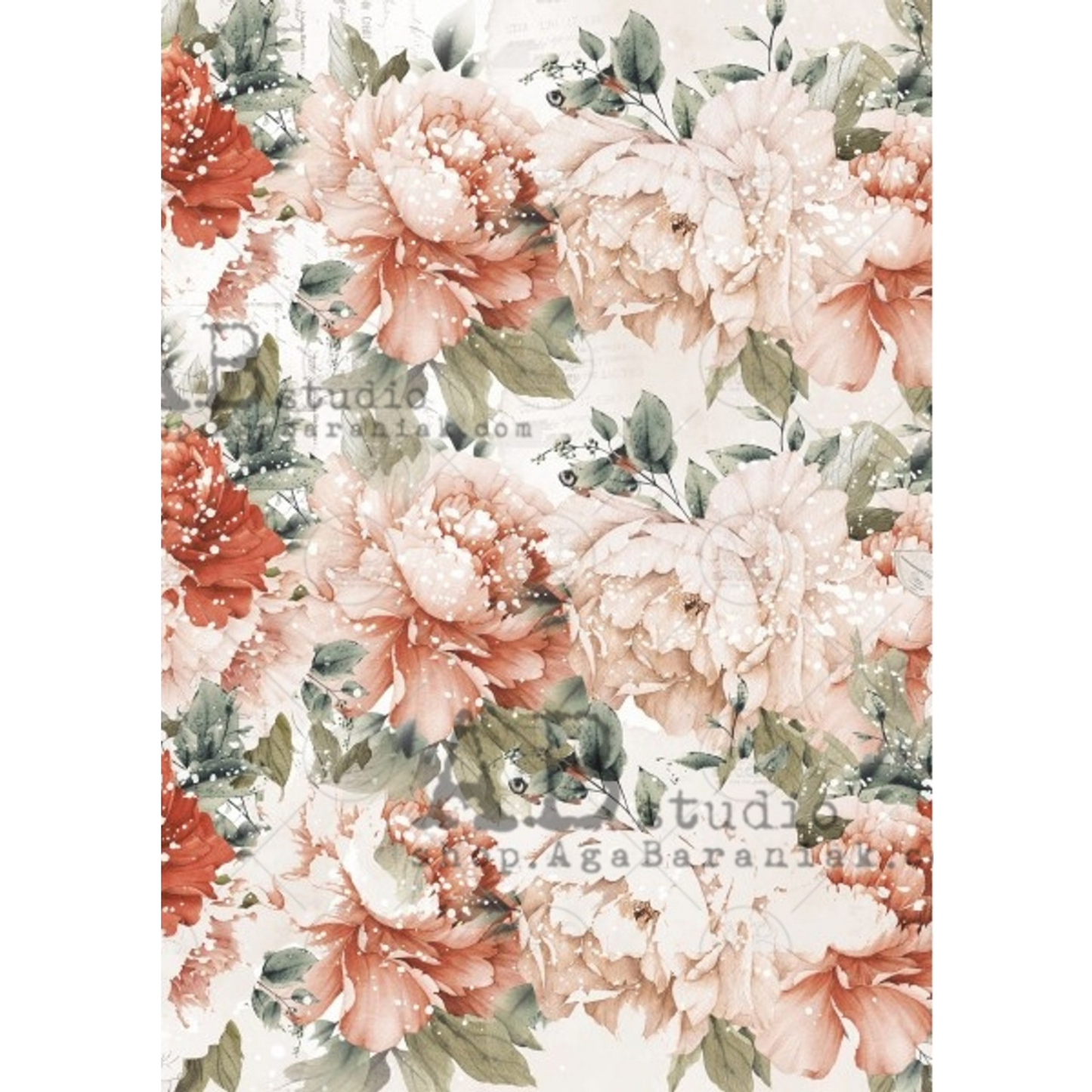 "Large Coral Roses" decoupage rice paper by AB Studio. Size A4 available at Milton's Daughter