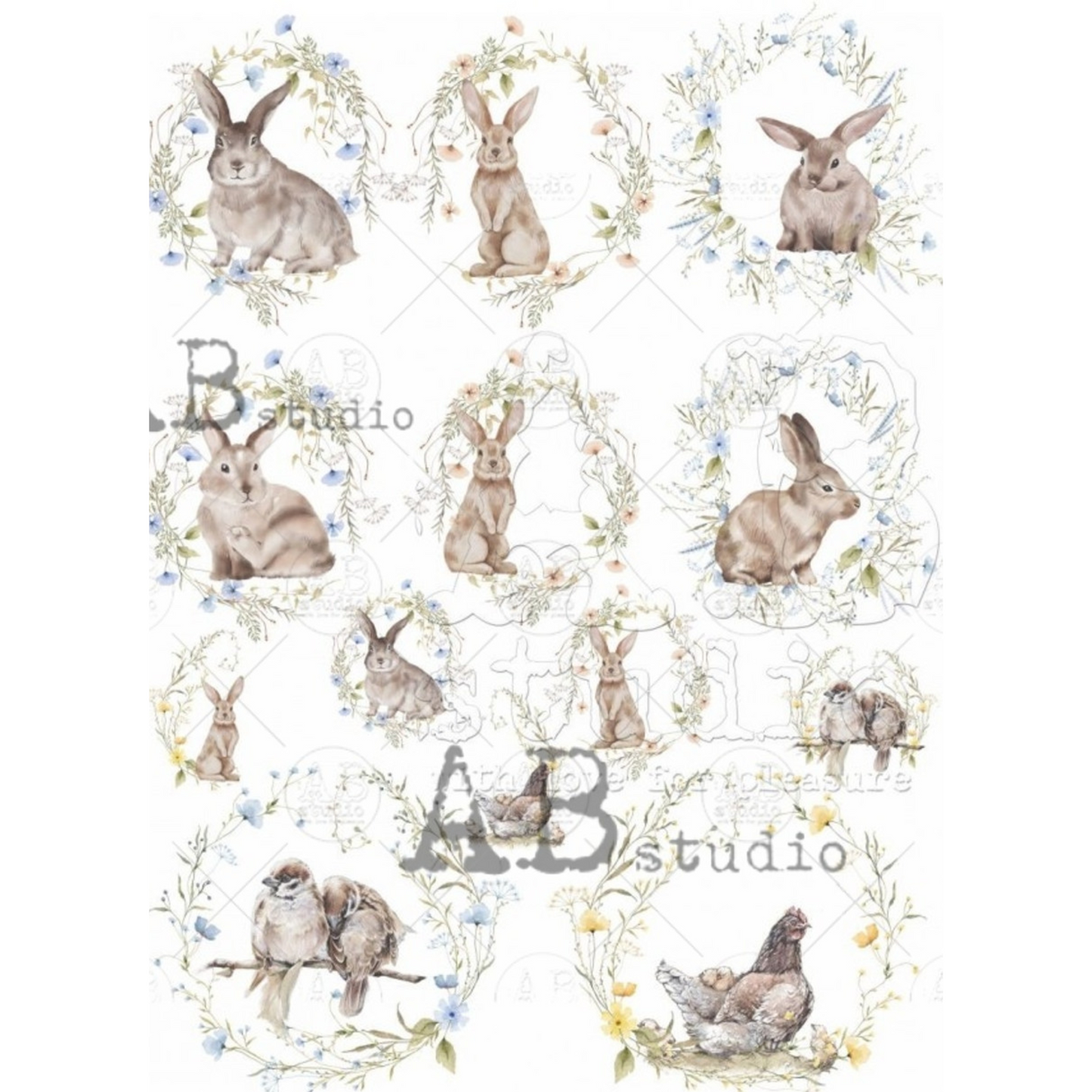 "Mini Easter Watercolor Rounds" decoupage rice paper by AB Studio. Size A4 available at Milton's Daughter.