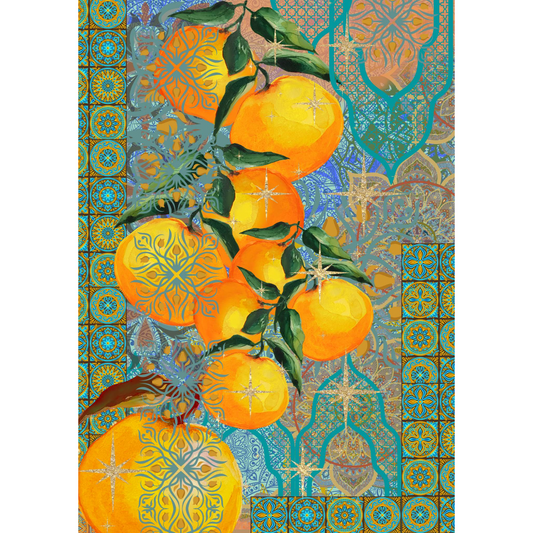 "Moroccan Holiday" decoupage paper set by Made by Marley. Primary photo of one of three patterns included in 3 sheet set of A3 decoupage papers. Made by Marley decoupage furnitute paper sets are available at Milton's Daughter.