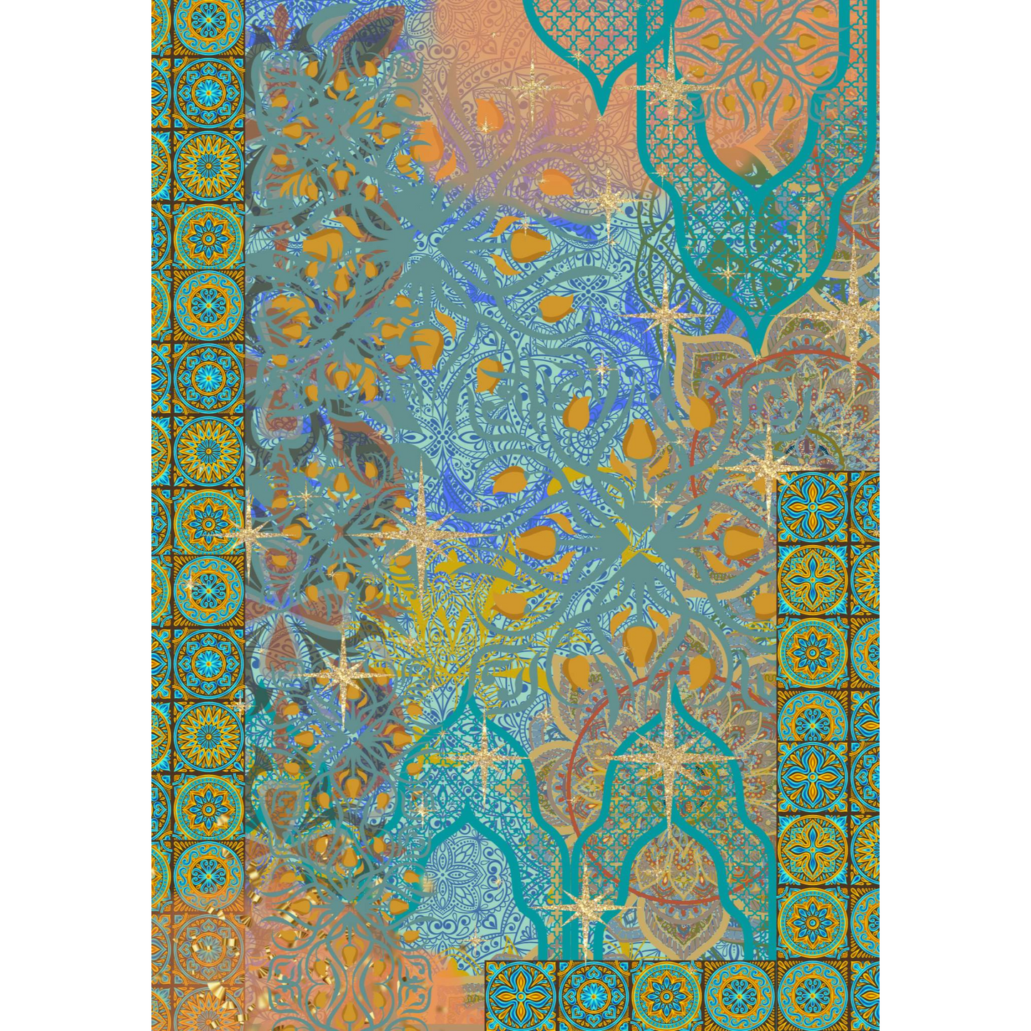 "Moroccan Holiday" decoupage paper set by Made by Marley. Photo shown is secondary pattern, 2 sheets are included in 3 sheet set of A3 decoupage papers. Made by Marley decoupage furnitute paper sets are available at Milton's Daughter.