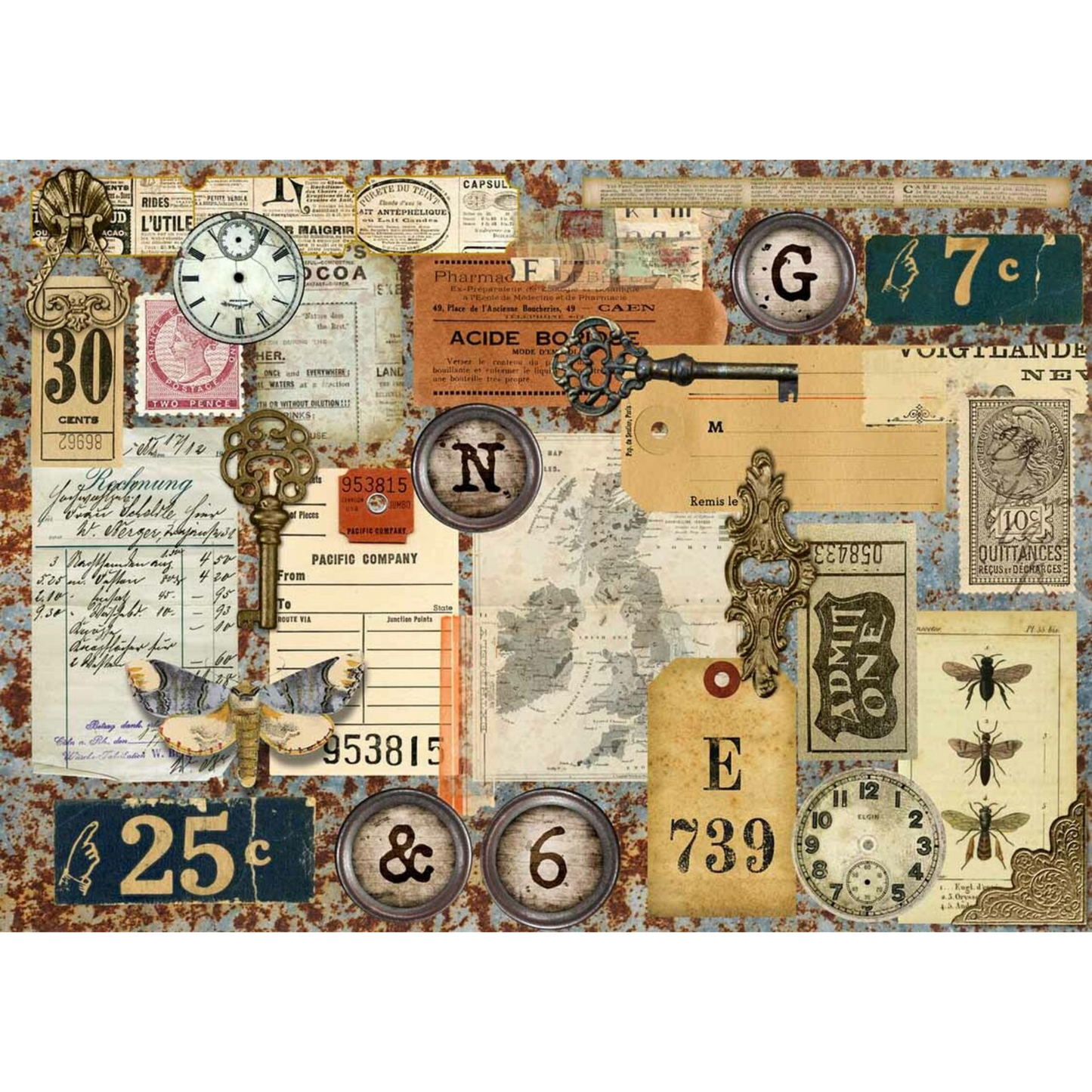 "Passing Time" Decoupage Rice Paper by Decoupage Queen available at Milton's Daughter.