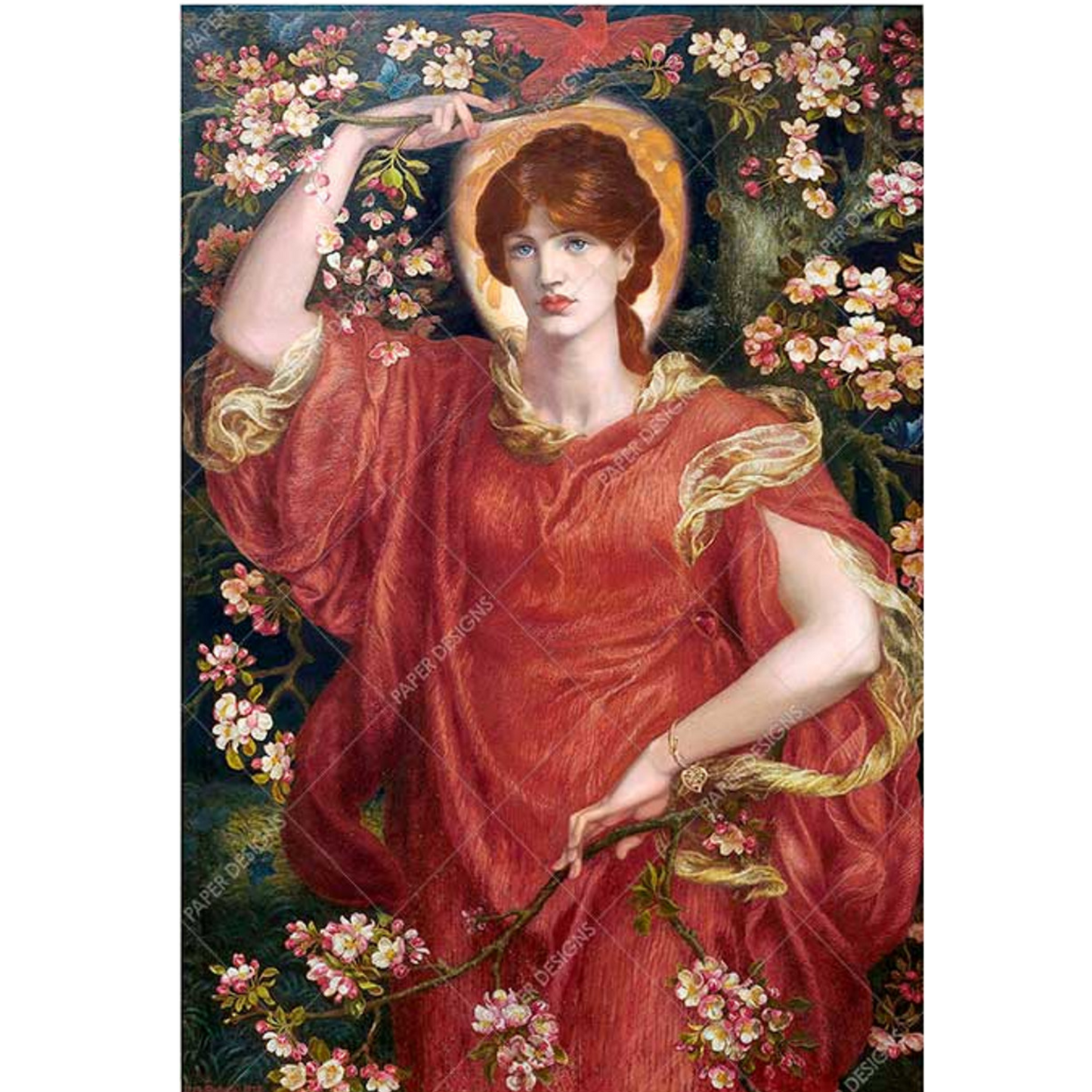 "A Vision of Flametta" by Rossetti. Painting reproduction printed on decoupage rice paper by Paper Designs. Available at Milton's Daughter.