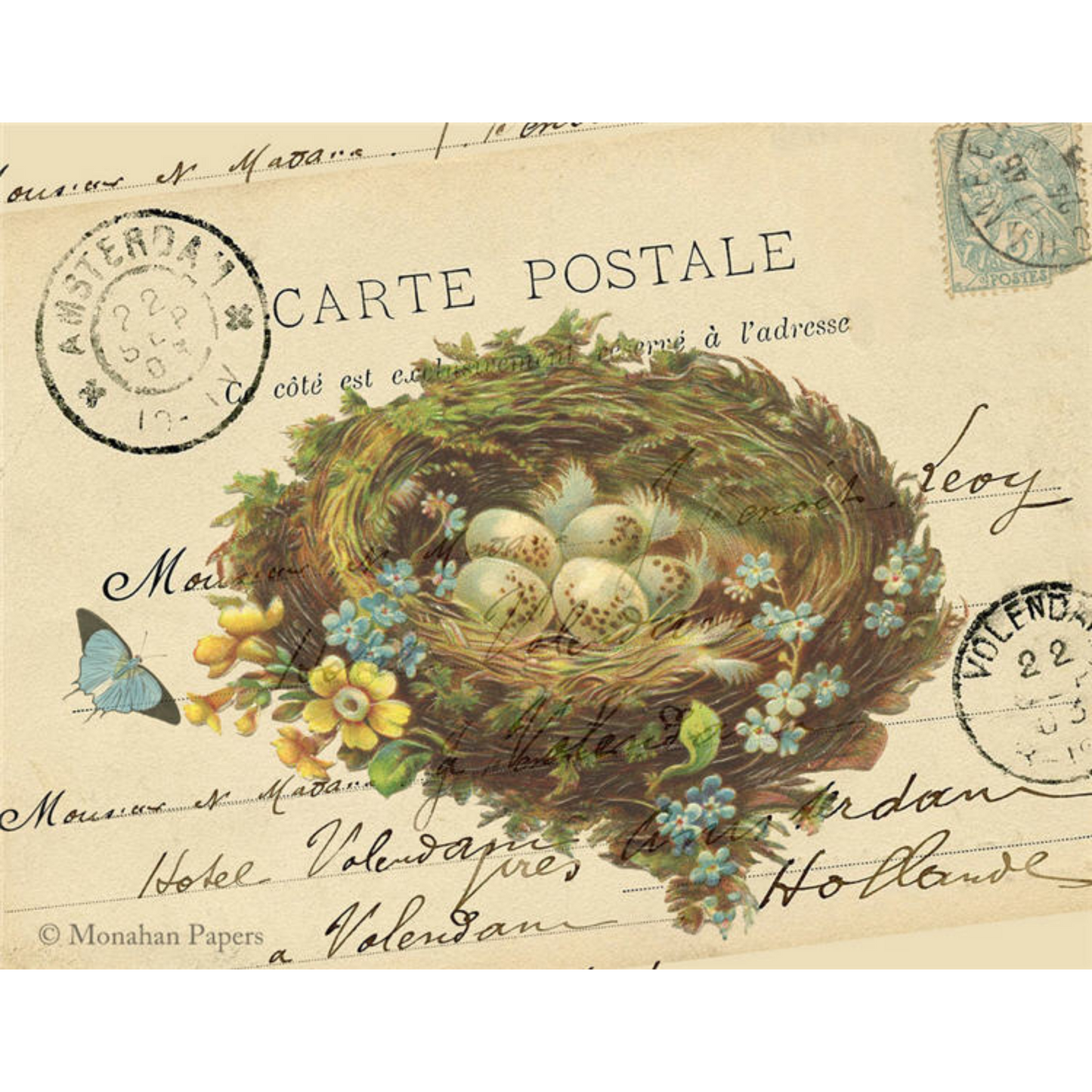 "The Nest and Eggs" decoupage paper by Monahan Papers. Size 11" x 17" available at Milton's Daughter.