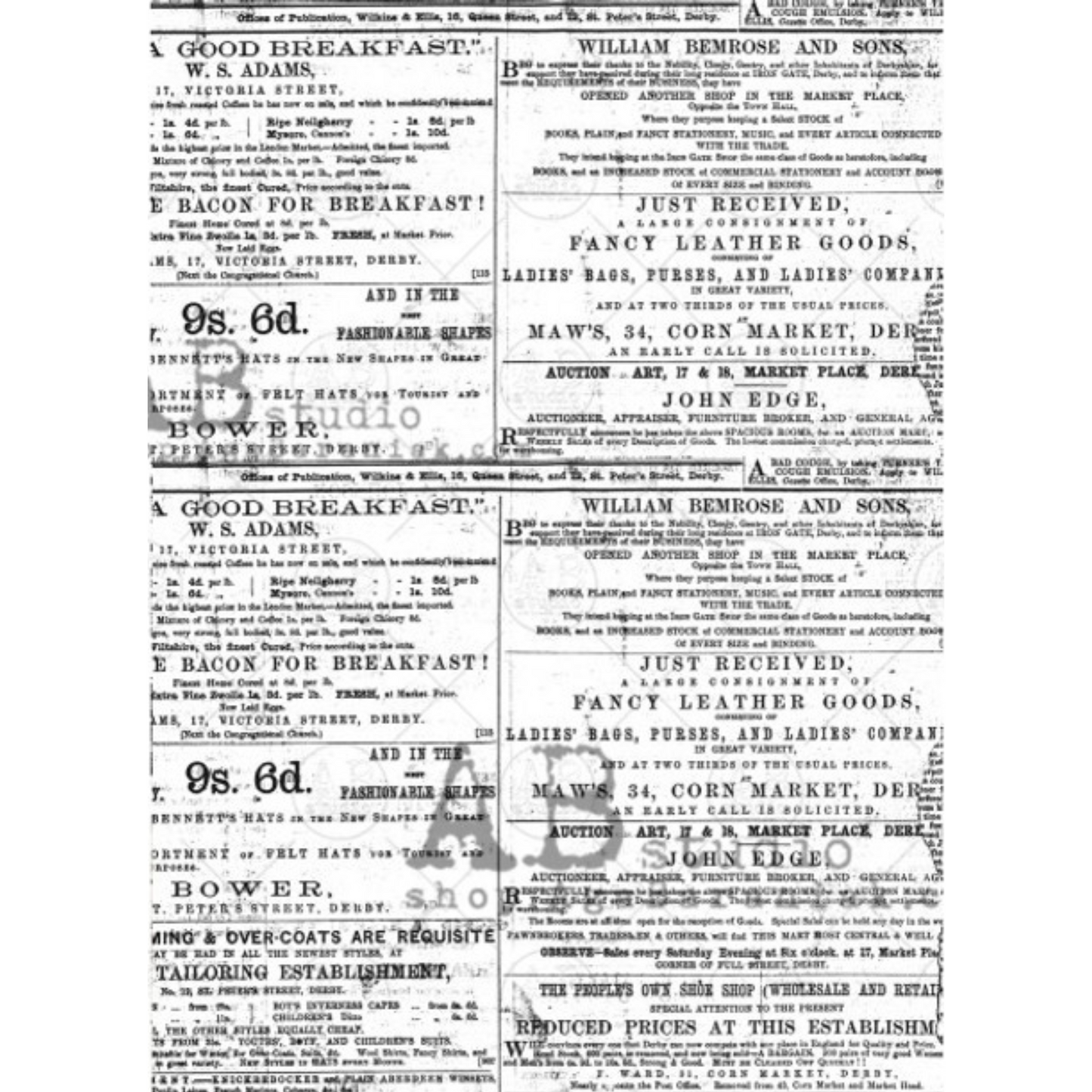 "Vintage Advertisements" Vellum Paper by AB Studio. Size A4 available at Milton's Daughter.