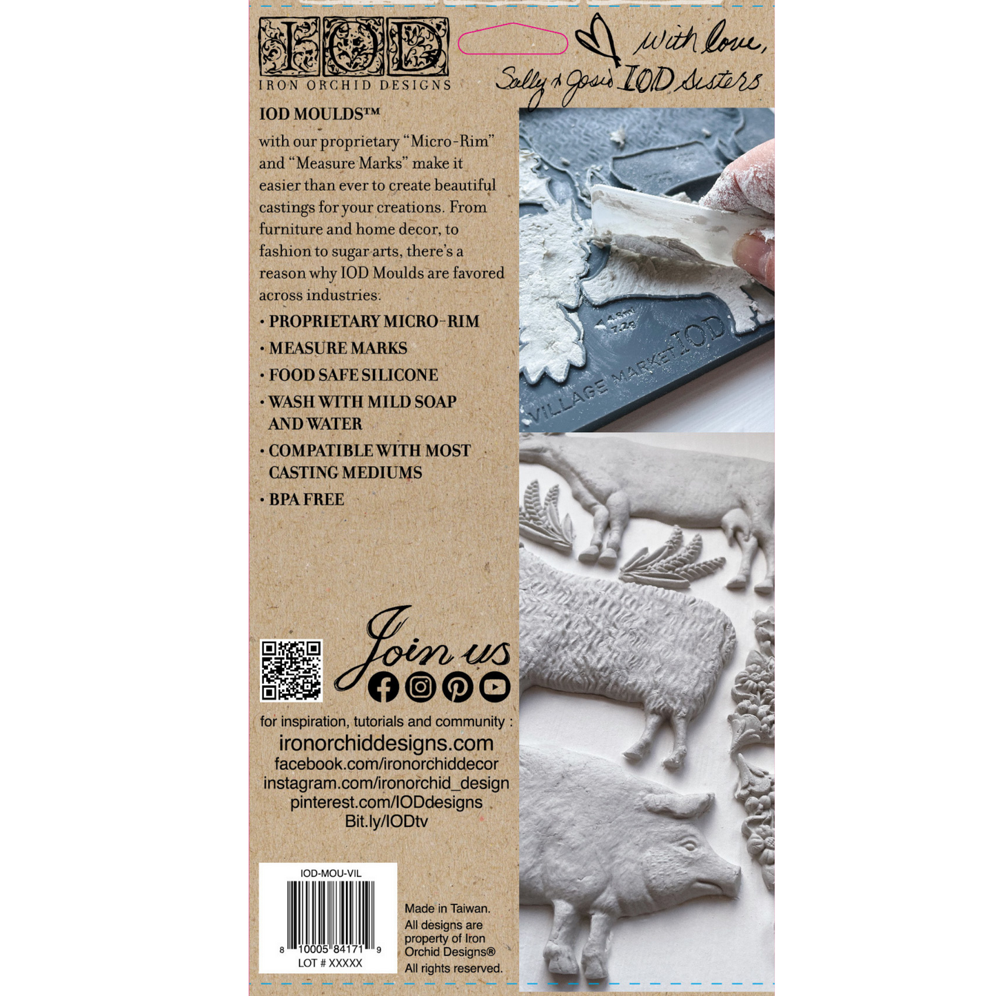 Village Market IOD Silicone Mold by Iron Orchid Designs. Back cover. Mould measures 6" x 10." Available at Milton's Daughter.