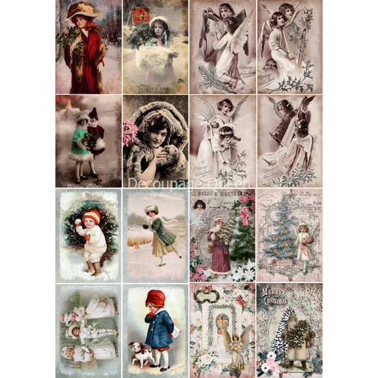 "Vintage Christmas Minis" decoupage rice paper by Decoupage Queen. Size A4 available at Milton's Daughter.
