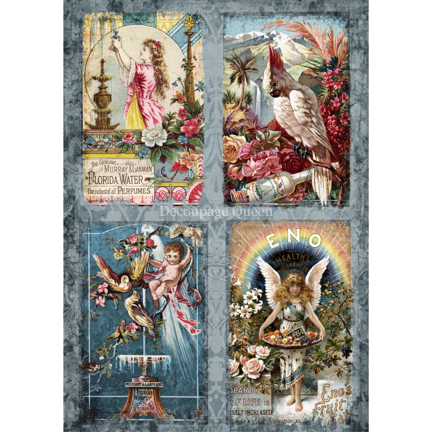 "Vintage Tonics" decoupage rice paper by Decoupage Queen. Available at Milton's Daughter.