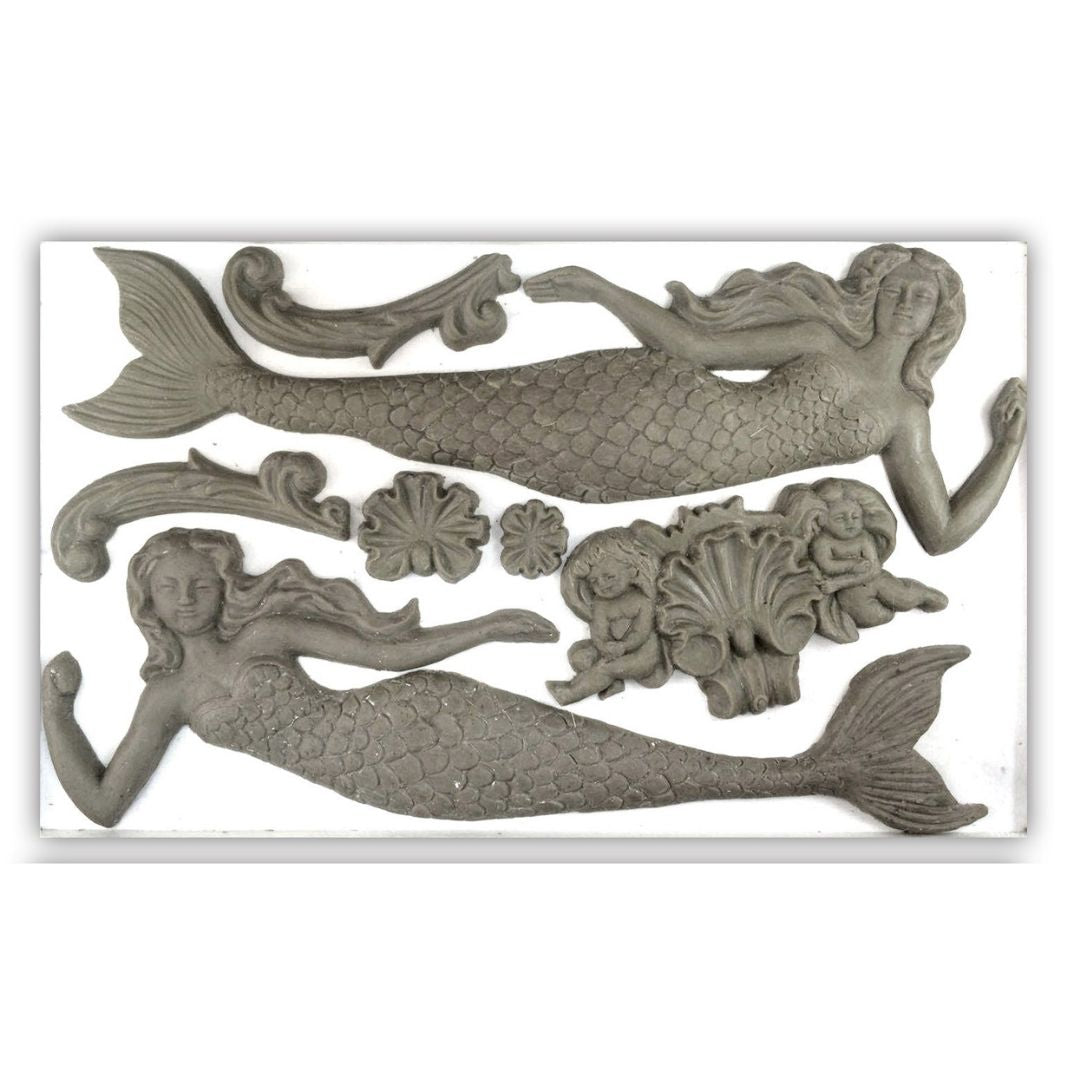 IOD silicone mould "Sea Sisters" by Iron Orchid Designs -castings in gray clay. IOD Molds available at Milton's Daughter