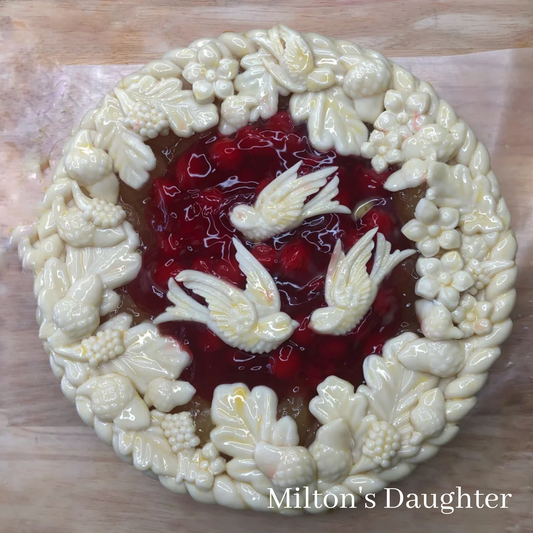 Apple-Cherry Pie Crust decorated with IOD Molds-Trimmings 1, Trimmings 2, Fleur De LIs and Birdsong by Milton's Daughter
