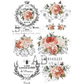 Six label images with floral elements and french text.