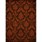 Damask patterned wallpaper in a rich rust orange and black, featuring a classic repeating floral motif.