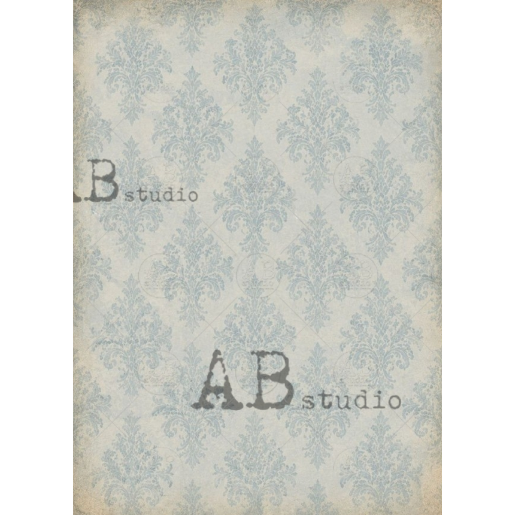 Vintage-style paper featuring a light blue damask pattern on a warm beige background.