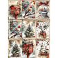 A grid if Christmas-themed art prints featuring red mailboxes, cardinals, snow globes, decorated trees, and a deer, shown on a light neutral background.