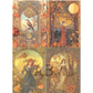 Decorative 4 image paper with renaissance style artistic illustrations of women, birds, and nature elements in autumn colors.