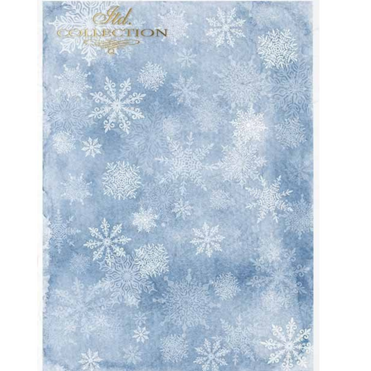 Blue paper with white snowflakes pattern.