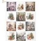 Collection of 12  traditional holiday themed images featuring teddy bears in various settings.