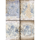 Four decorative panel images with floral and lace patterns.