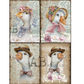 Four images of ducks in hats posing for portraits.