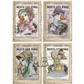 Four image sheet in well dressed ducks in hats posing for portraits over pinted text.