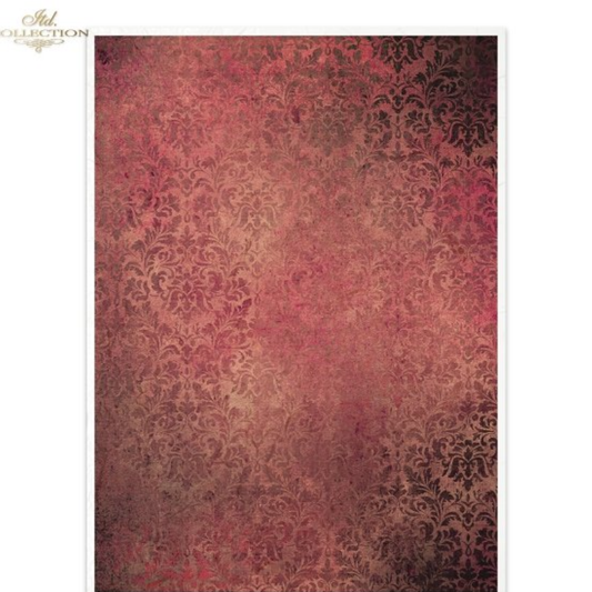 Vintage red damask patterned paper in gradient shades of red.