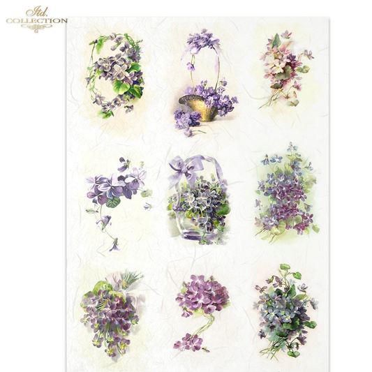 Nine floral bouquets on a white background.