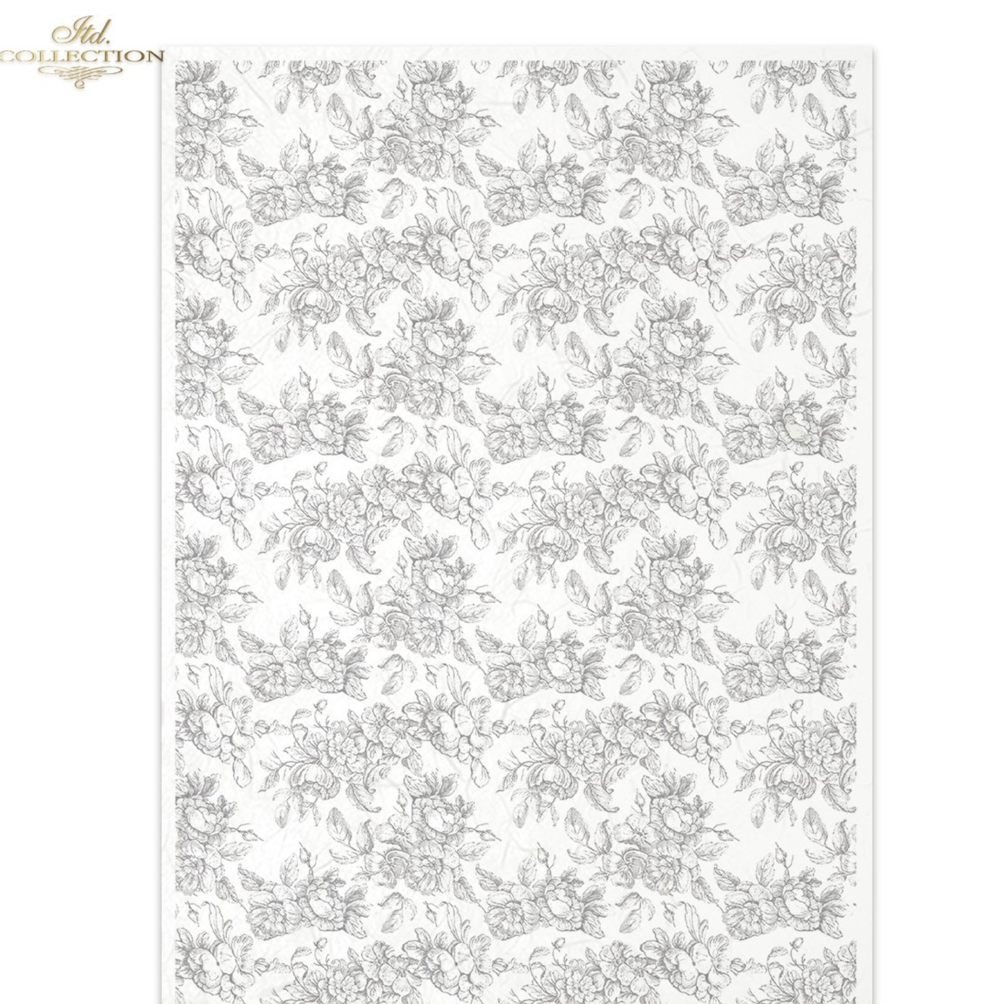 White paper with black floral toile pattern.