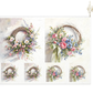 Mutliple spring floral wreath designs with ribbons on a white background.