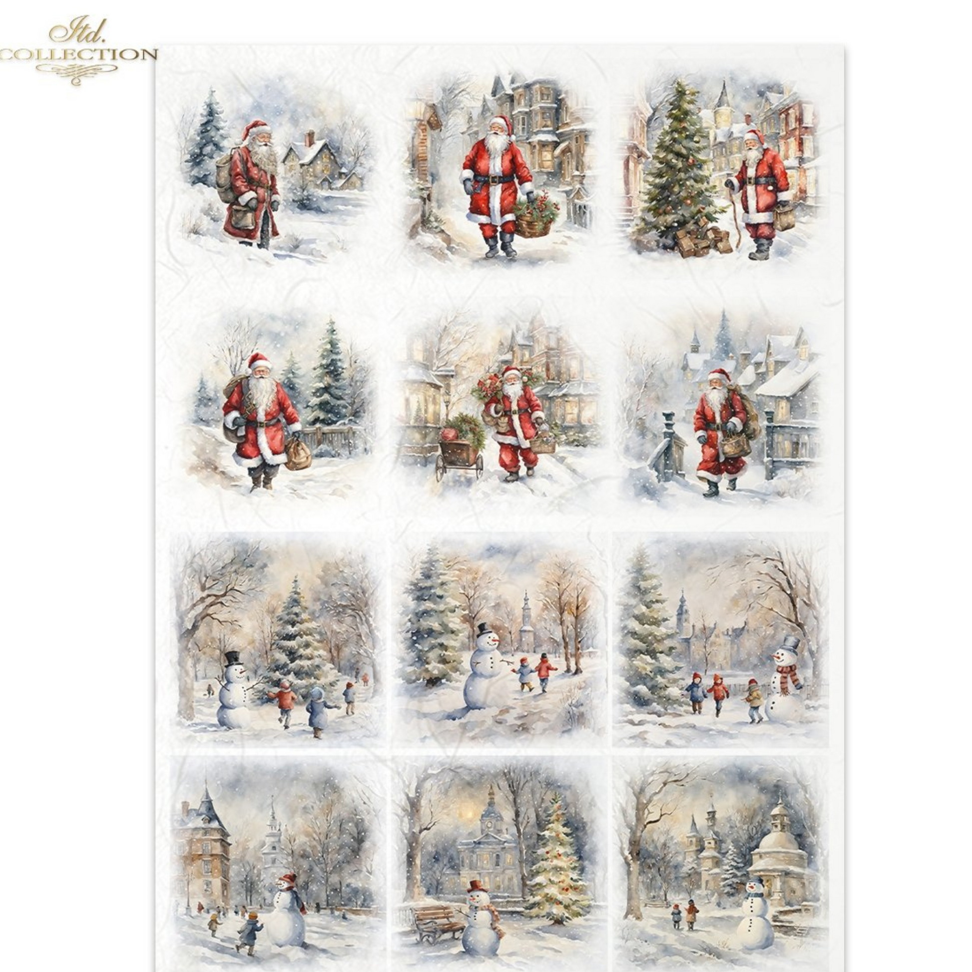 Sheet of Christmas-themed thumbnail images featuring Santa Claus and winter scenes.