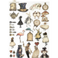 Collection of illustrated characters and objects from Alice in Wonderland on a white background.