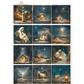 A sheet of 12 Christmas images featuring  warm, rustic nativity scenes under a starry night sky. The designs include the Holy Family, wise men, shepherds, an angel, a lamb, and a glowing lantern.