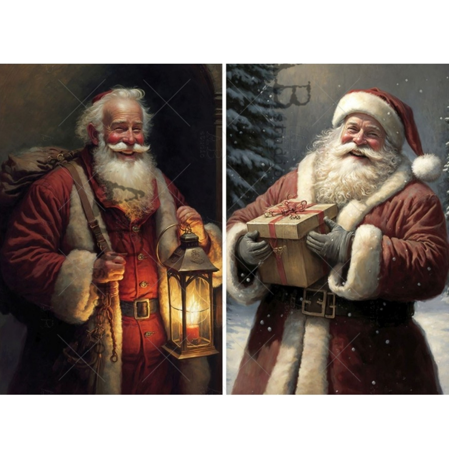 "2 Santas" decoupage rice paper by AB Studio. Available at Milton's Daughter.