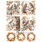 Autumn-themed images featuring four pairs of birds perched on branches with orange and brown leaves, plus three circular pumpkin wreaths at the bottom. 