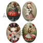 Set of four oval illustrations featuring characters from Alice In Wonderland.