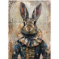 Artistic depiction of a rabbit wearing a period coat with Edwardian collar.