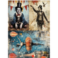 Three artistic illustrations featuring a clown, a magician, and a dancer.