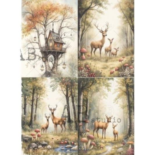 "4 Fall Forest Scenes" decoupage rice paper by AB Studio. Available at Milton's Daughter.