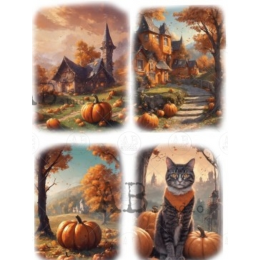 "4 Fall Pumpkin Scenes" decoupage rice paper by AB Studio. Available at Milton's Daughter.