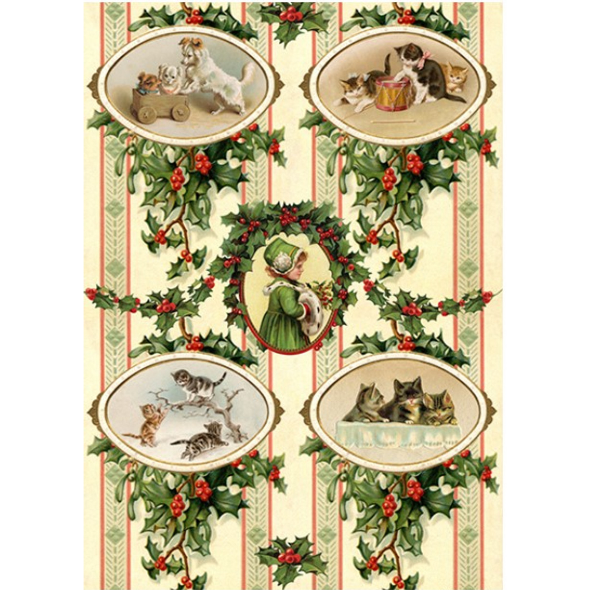 "4 Pack Christmas Kittens and Holly" decoupage rice paper by Calambour. Available at Milton's Daughter.
