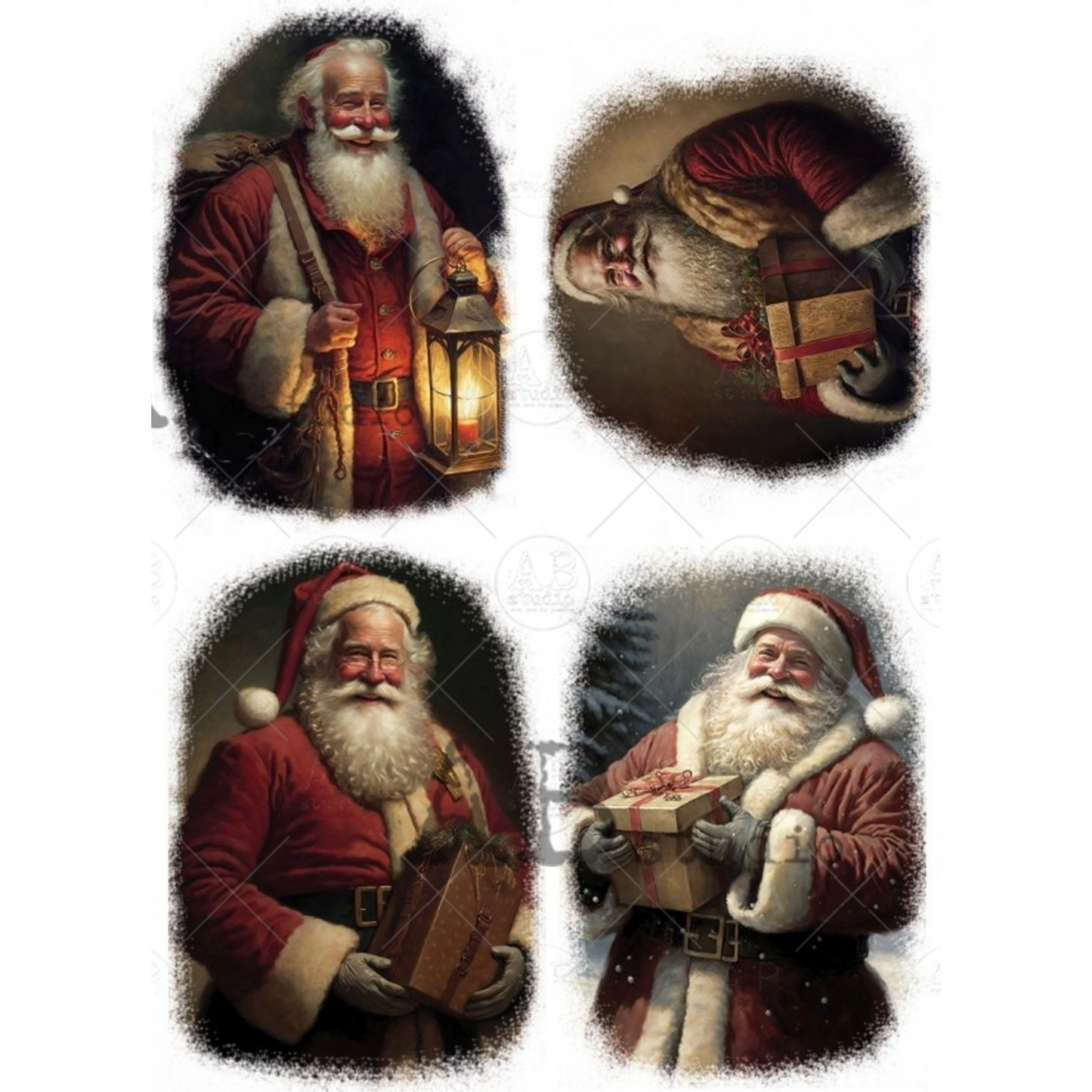 "4 Santas" decoupage rice paper by AB Studio. Available at Milton's Daughter.
