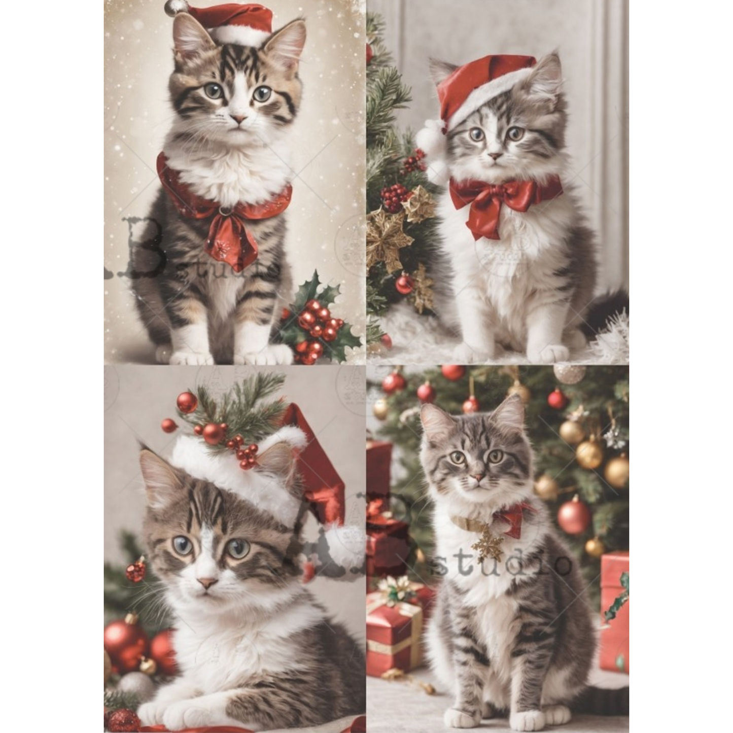 "4 Pack Christmas Kittens" decoupage rice paper by AB Studio. Available at Milton's Daughter.