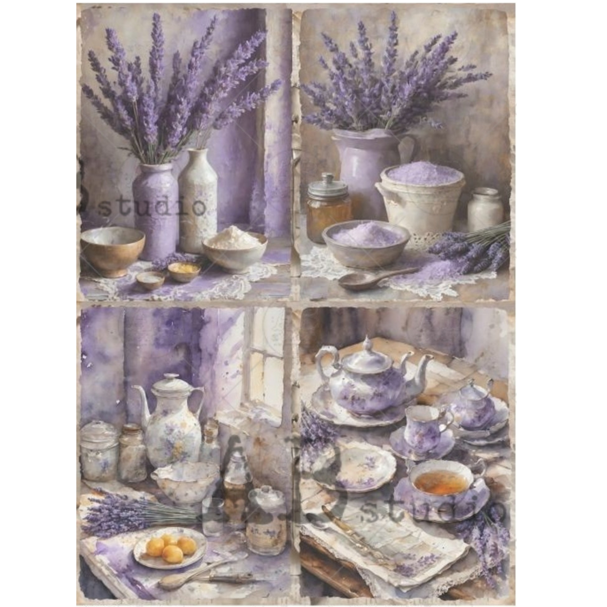 "4 Pack Lavender Still Life" decoupage rice paper by AB Studio. Available at Milton's Daughter.