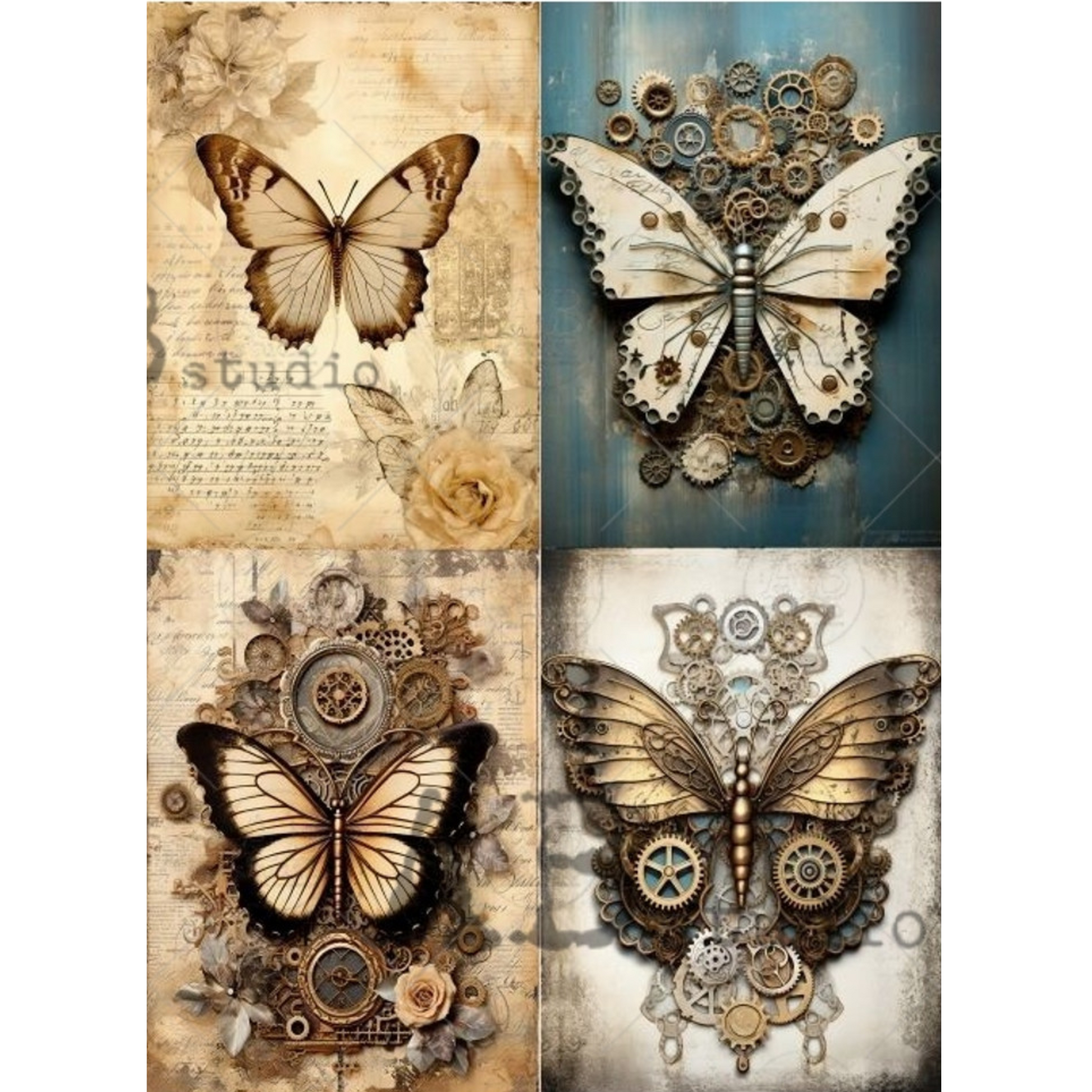 "4 Pack Rustic Butterflies" decoupage rice paper by AB Studio. Available at Milton's Daughter.