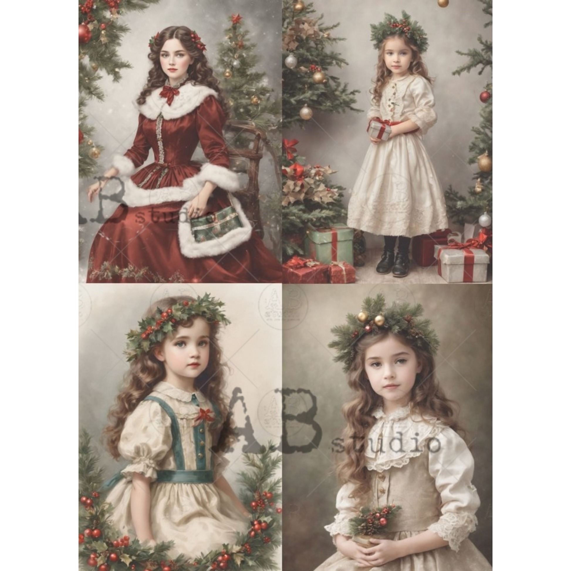 "4 Pack Victorian Girls Christmas" decoupage rice paper by AB Studio. Available at Milton's Daughter.