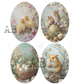 Four oval illustrations featuring chicks and hamsters in a natural setting.