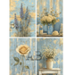 Collage of floral arrangements on a wooden background.