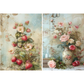 Two vintage-style floral and strawberry illustrations on a textured background.