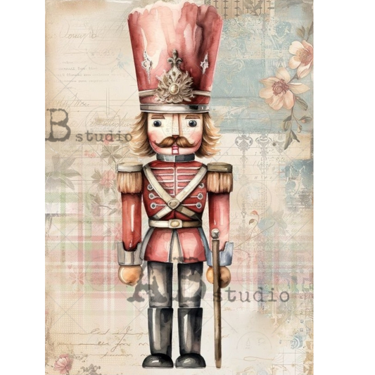 Decorative illustration of a nutcracker soldier with a vintage background