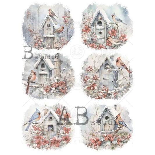 Winter Birdhouse Ornament Rounds