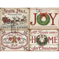 4 images of retro style Christmas signs featuring red and green print on a wooden board background.